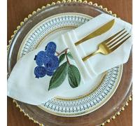 Shein 1/2/4 Piezas Servilletas de tela bordadas con arándanos vintage, servilletas de lino de algodón beige reutilizables, de uso múltiple como servilletas