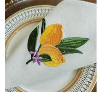 Shein 1/2/4 Piezas Servilletas de Tela Bordadas con Limón Fresco, Servilletas de Tela Reutilizables de Algodón y Lino Beige, Multiusos como Servilletas de C