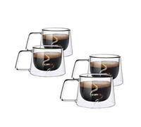 Shein 1-2-4 piezas Tazas de vidrio de 200ml con asas, tazas de café de doble capa con etiqueta dorada, tazas de espresso. Ideal para restaurantes, fiestas,
