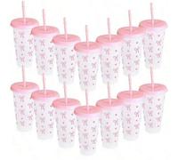 Shein 1/2/4 piezas Vasos de plástico reutilizables, vasos de plástico rosa y azul de 24 onzas con tapas y pajitas, vasos de plástico transparentes lindos, v