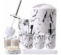 Shein 1/2/5/9PCS Juego de Accesorios de Baño con Patrón de Mármol, Soporte para Cepillo de Dientes, Dispensador de Jabón, Jabonera, Vaso para Enjuague Bucal
