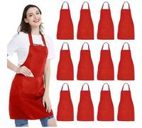 Shein 1/2/5 piezas Conjunto de delantales de mujer de poliéster, delantal rojo sencillo con bolsillos, cinturón reforzado, ropa de trabajo de cocina y hogar