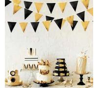 Shein 1/2/5 Sets de banderines triangulares decorativos de color negro y dorado para fiestas, guirnaldas de banderas de tela y metal de colores, adecuados p