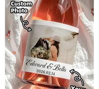 Shein 1/2/8 piezas Etiquetas de champán personalizadas, etiquetas impermeables, pegatinas de botella de vino con foto de pareja, pegatinas de botella de vin