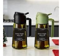 Shein 1/2 piezas Botella rociadora de aceite de oliva 2 en 1, rociador de cocina de 470ml con boquilla de niebla fina, rociador de aceite de vidrio tintado