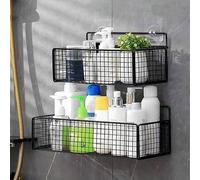 Shein 1/2 piezas Cesta de almacenamiento para baño montada en la pared sin taladro, estantería de malla de alambre de hierro para baño, cesta organizadora c