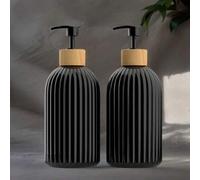 Shein 1/2 piezas Dispensador de jabón negro con bomba de bambú, Botella dispensadora de jabón de plástico de 17 onzas con bomba dispensadora de loción para