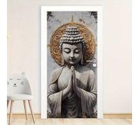 Shein 1/2 piezas Elegante pegatina de pared de estatua de Buda plateada con halo dorado - Decoración de pared autoadhesiva para sala de estar, dormitorio u