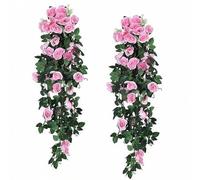 Shein 1/2 piezas Enredadera de rosas artificiales rosadas, decoración de rosas de primavera, flores colgantes para decoración del hogar, decoración de habit