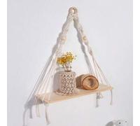 Shein 1/2 piezas Estantería colgante tejida con cuentas de madera, estante de pared de cuerda de madera clara, soporte para plantas de estilo rústico bohemi