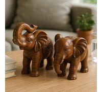 Shein 1/2 piezas Figura de elefante de madera artesanal, escultura decorativa de animal con textura de resina, adorno de elefante de estilo vintage, apto pa