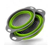 Shein 1/2 piezas Juego de coladores plegables de silicona, colador con mango ahorra espacio, colador plegable para frutas/verduras/pasta, herramienta de coc
