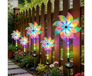 Shein 1/2 piezas Luces de estaca de jardín con molinillo de viento LED que cambia de color y gira con energía solar, luces decorativas impermeables para ext