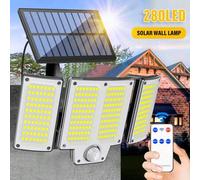 Shein 1/2 piezas Luz solar de pared de 280 LED, luces solares de cadena para exteriores con sensor de movimiento y panel solar separado, multimodal, foco so