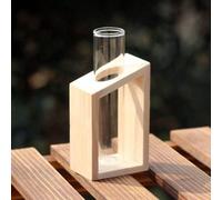 Shein 1/2 piezas Maceta de vidrio hidropónica minimalista para el hogar/oficina, florero de tubo de ensayo de cristal con soporte de madera, adecuado para p