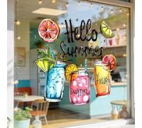 Shein 1/2 piezas Pegatinas de ventana con diseño de bebida tropical y fruta "Hola verano", calcomanías de PVC reutilizables de doble cara para tiendas, dorm
