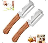Shein 1/2 piezas Pelador de verduras multifunción, pelador de cocina 3 en 1 con mango de madera, rallador y abridor de botellas, adecuado para patatas, zana