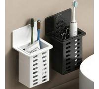 Shein 1/2 piezas Soporte para cepillo de dientes sin perforación, negro/blanco, estante de almacenamiento de baño montado en la pared, organizador de cepill