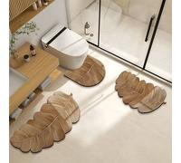 Shein 1/3 piezas Alfombra de baño antideslizante y absorbente, alfombra de diatomita con patrón de hojas marrones, juego de baño, alfombra en forma de U par