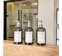 Shein 1/3 piezas Botellas dispensadoras transparentes negras redondas tipo presión para hombro, botellas vacías para gel de ducha, champú y acondicionador c