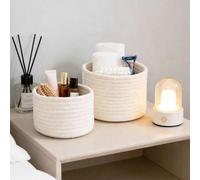 Shein 1/3 piezas Cesta de almacenamiento decorativa de escritorio, cesta redonda mini de unicolor y linda, adecuada para almacenar cosméticos, artículos var