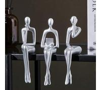 Shein 1/3 piezas Estatua decorativa de El Pensador en color plata, escultura decorativa abstracta, estatua de resina, decoración moderna, adorno de escritor