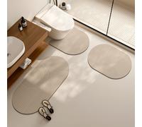 Shein 1/3 Piezas Juego de Baño, Alfombrillas Antideslizantes de Silicona, Diseño Lineal Minimalista, Tapa de Inodoro en Forma de U y Alfombras de Baño, Deco