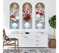 Shein 1-3 piezas Pegatinas decorativas con tema de plantas verdes de ventana de arco nórdico, pegatinas impermeables, material de PVC, fáciles de aplicar y