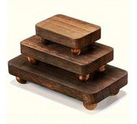 Shein 1/3 piezas Soporte elevador de madera marrón, pedestal de exhibición rústico y apilable para cocina, 3 tamaños, sin necesidad de energía, bandeja de a
