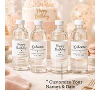 Shein 1-30 piezas Etiquetas personalizadas de botella de agua con lazo rosa, Etiquetas de botella de agua para el primer cumpleaños con lazo rosa, Decoració