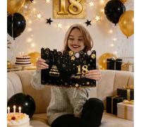 Shein 1/30 Piezas Tarjeta de Cumpleaños Plegable Negro y Dorado, Sorpresa de Cumpleaños, Decoración de Cumpleaños, Tarjetas de Felicitación para Personas de