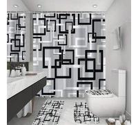 Shein 1/4 Juego de Cortina de ducha con diseño geométrico gris, Cortinas de baño, Tapa de inodoro y Alfombra de baño - Poliéster lavable, Decoración de baño