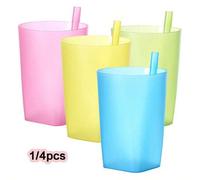 Shein 1/4 piezas Juego de vasos de plástico con pajita incorporada, vaso portátil para beber, vasos de jugo y agua para exteriores de verano para estudiante