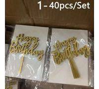 Shein 1-40 piezas Decoraciones para pastel de cumpleaños de acrílico con letras de patrón moderno, suministros para fiestas, decoraciones de fiesta de cumpl