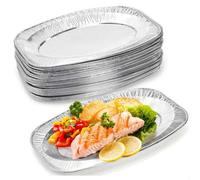 Shein 1/5/10 piezas Bandejas de aluminio ovaladas plateadas, aptas para freidora de aire, parrilla, horno, barbacoa, todas las estaciones, accesorios para f