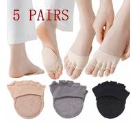 Shein 1/5 pares de almohadillas de algodón y esponja de unicolor con punta abierta para mujer, almohadillas de cinco dedos absorbentes de sudor, antidesliza