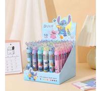 Shein 1/5 piezas Bolígrafo de punta de bola multicolor de 10 en 1 con diseño lindo de Stitch, bolígrafos retráctiles de dibujos animados Kawaii para niños y