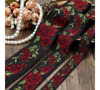 Shein 1/5 yarda Cinta decorativa de encaje jacquard con flores de rosa bordadas, estilo vintage, para manualidades DIY, decoración del hogar, tapices, ropa