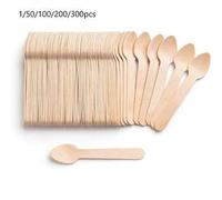 Shein 1/50/100/200/300 piezas Juego de cubiertos de madera, cucharas de madera desechables mini de 3.8 pulgadas/10 cm, (Tenga en cuenta que estas son cuchar