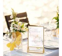 Shein 1/6 piezas Soporte de acrílico con borde dorado para sujetar carteles, marcos de fotos y tarjetas, exhibidor de sobremesa para bodas, oficina, restaur