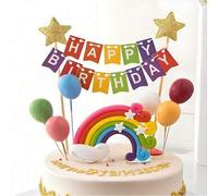 Shein 1/8 piezas Decoraciones para pastel de cumpleaños, Banderas de papel "Feliz Cumpleaños", Decoraciones para pastel en forma de nube arcoíris y estrella
