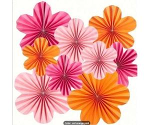 Shein 1/9 piezas Decoraciones de flores de papel en forma de corazón rojo rosa, rosa, naranja, abanicos de papel tapiz, decoración de aula, fondo de flores