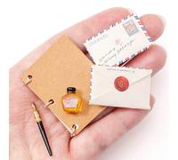 Shein 1 Conjunto de Juego de Escritura Vintage en Miniatura para Casa de Muñecas: Pluma Estilográfica Realista, Tinta, Cuaderno, Sobres y Papelería a Escala