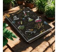 Shein 1 Cuaderno de espiral tamaño A5 con tema científico (páginas rayadas) - Cuaderno de experimentos portátil, adecuado para el campus, cursos STEM, notas