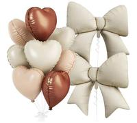 Shein 1 Globo con forma de corazón en marrón y crema, 1 Globo de lazo de papel de aluminio, 10 piezas de globos con forma de corazón de 18" en beige, 1 Glob