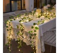 Shein 1 guirnalda de luces de hiedra artificial de 2 m/5 m/10 m, guirnalda de flores colgantes, luces de hadas para fiestas, habitaciones, bodas, escaleras,