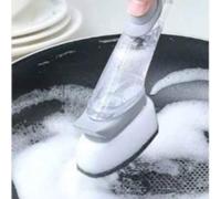 Shein 1 Juego de cepillo para platos con dispensador de jabón, cepillo de cocina de mango largo para limpiar ollas, fregaderos y estufas, cepillo duradero p