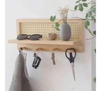 Shein 1 Juego de Estante de Almacenamiento Montado en la Pared y Portallaves, Estante Rectangular de Madera con Decoración Floral de Ratán, Requiere Perfora