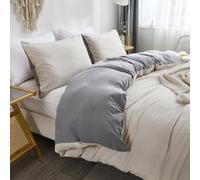 Shein 1 Juego de Funda Nórdica Beige, Disponible en Tamaño Doble/Queen/King, Juego de Funda Nórdica Reversible Gris Sólido y Beige, Juego de Ropa de Cama Es