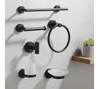 Shein 1 Juego de ganchos de almacenamiento de baño negros - Anillo toallero redondo - Ganchos colgantes de baño - Portacepillos de dientes - Ganchos de alma